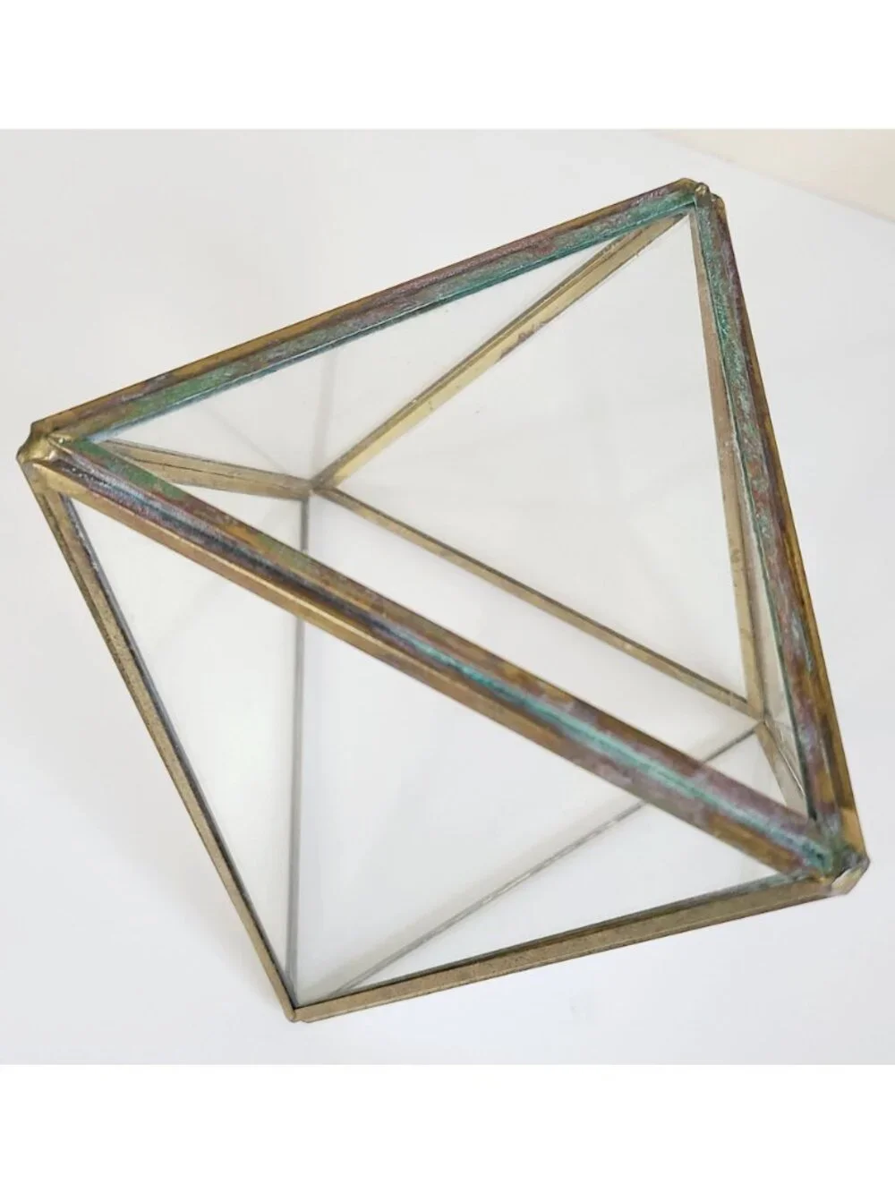 Brass & Glass Terrarium Geometric Succulent Holder Centerpiece Gold Tone Vintage - Picture 4 of 9